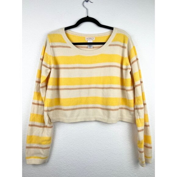 L*SPACE Sunseeker Chenille Crop Top Sweater, Yellow Stripe, Size Large - Picture 4 of 7